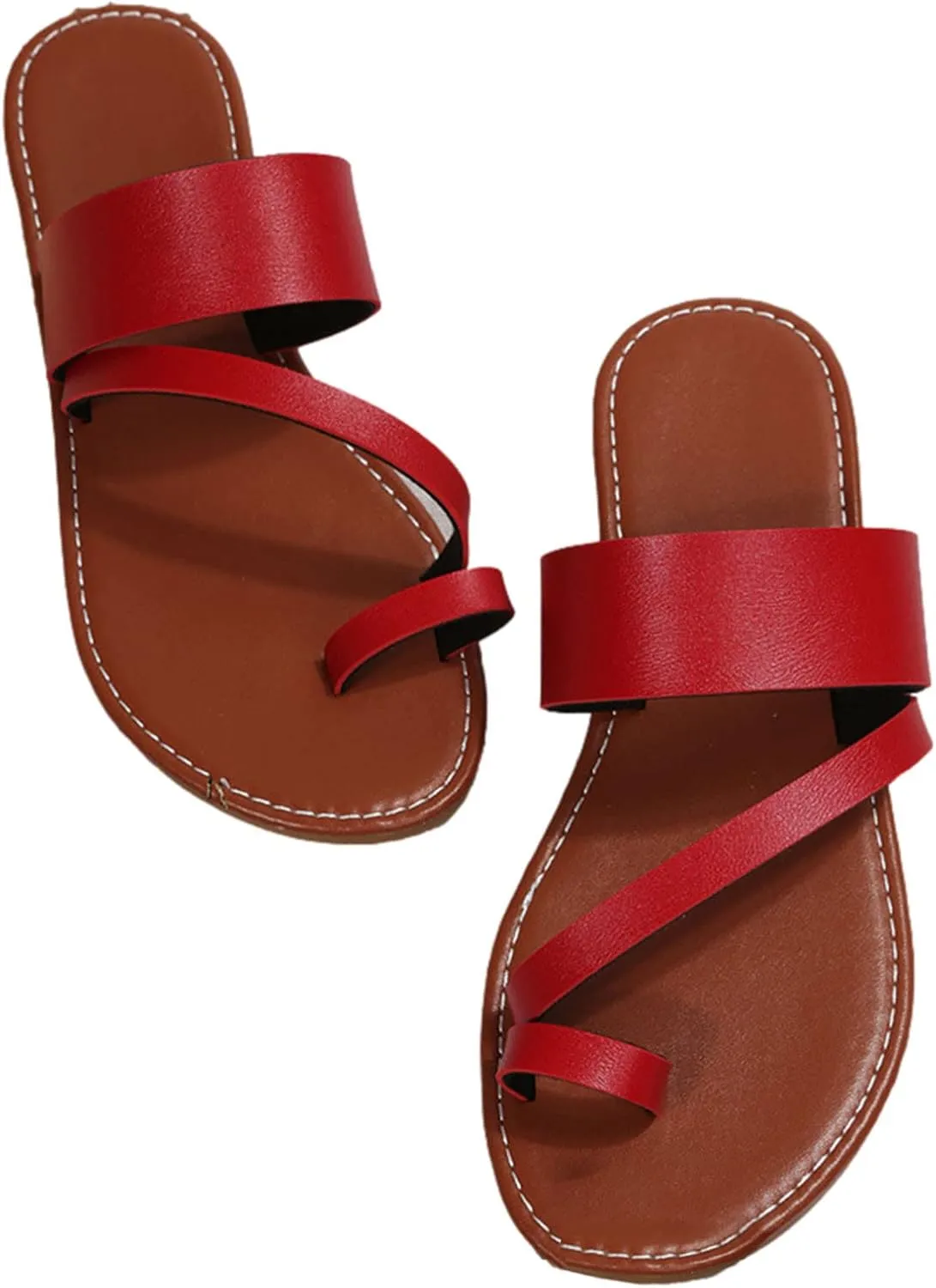 Summer Womens Casual Flat Sandals Vintage Straps Toe Ring Clip Toe Slip on Slides Lightweight Outdoor Slippers Comfortable Ladies Beach Shoes