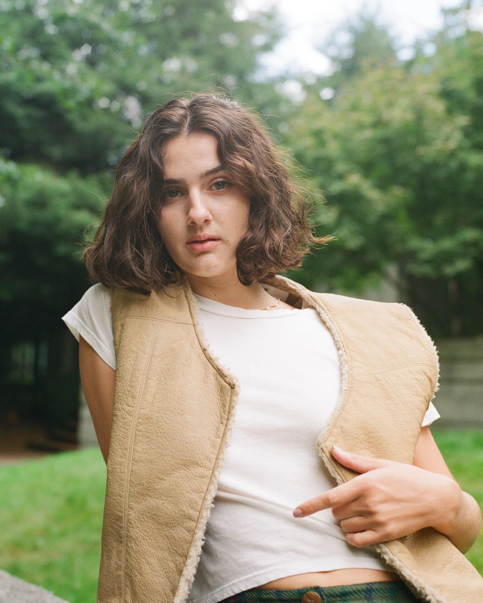 Tan Leather Sherpa Vest
