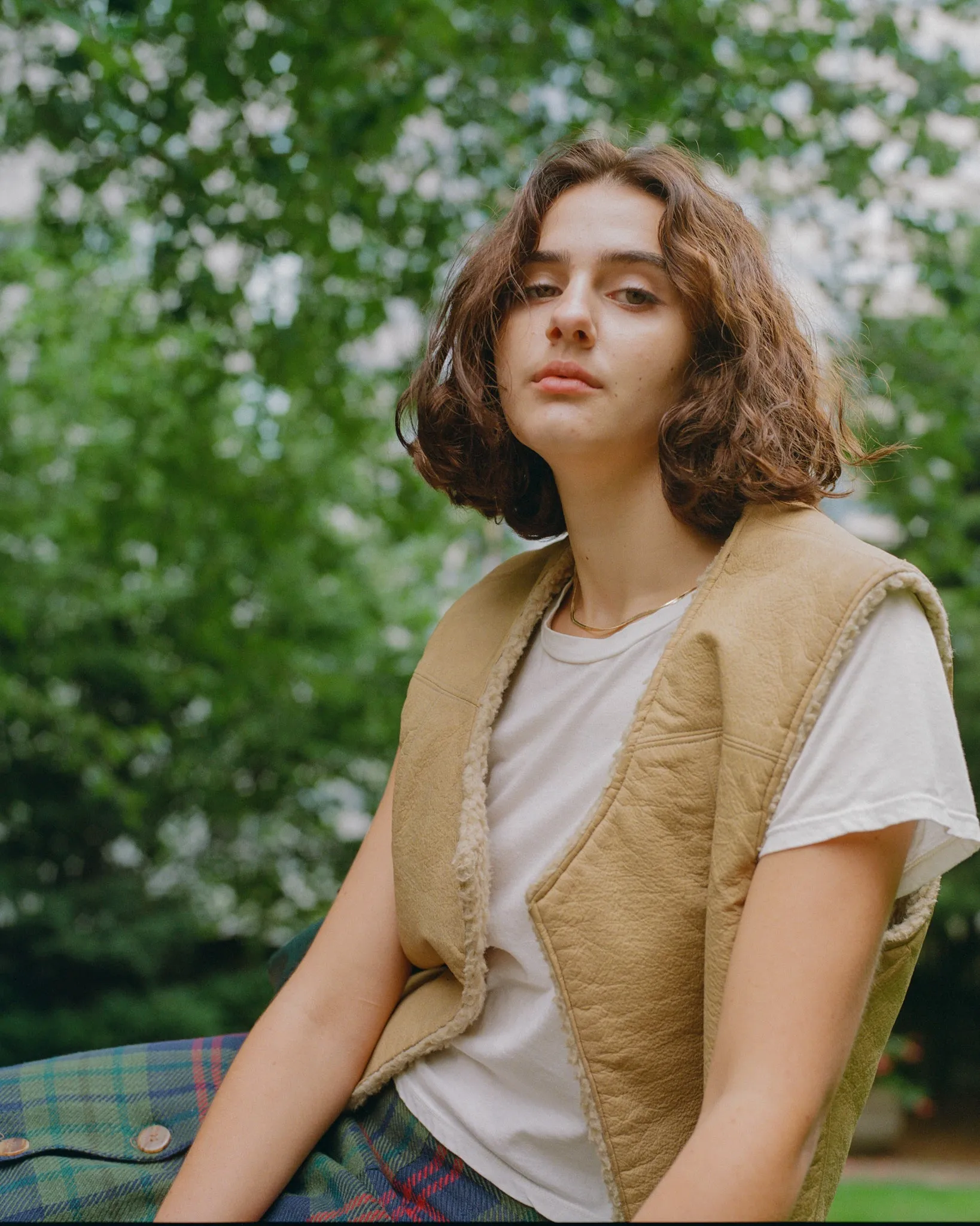 Tan Leather Sherpa Vest