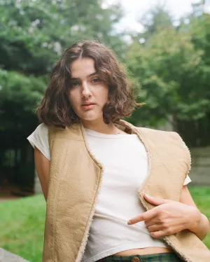 Tan Leather Sherpa Vest