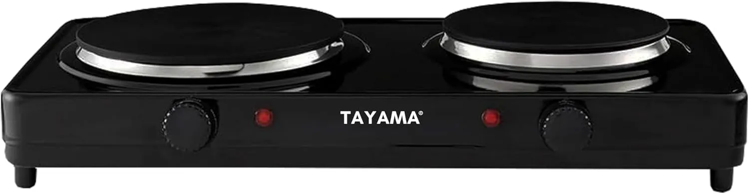Tayama Dual Burner 6.5 in. and 6 in. Black Diecast Hot Plate with Temperature Controls