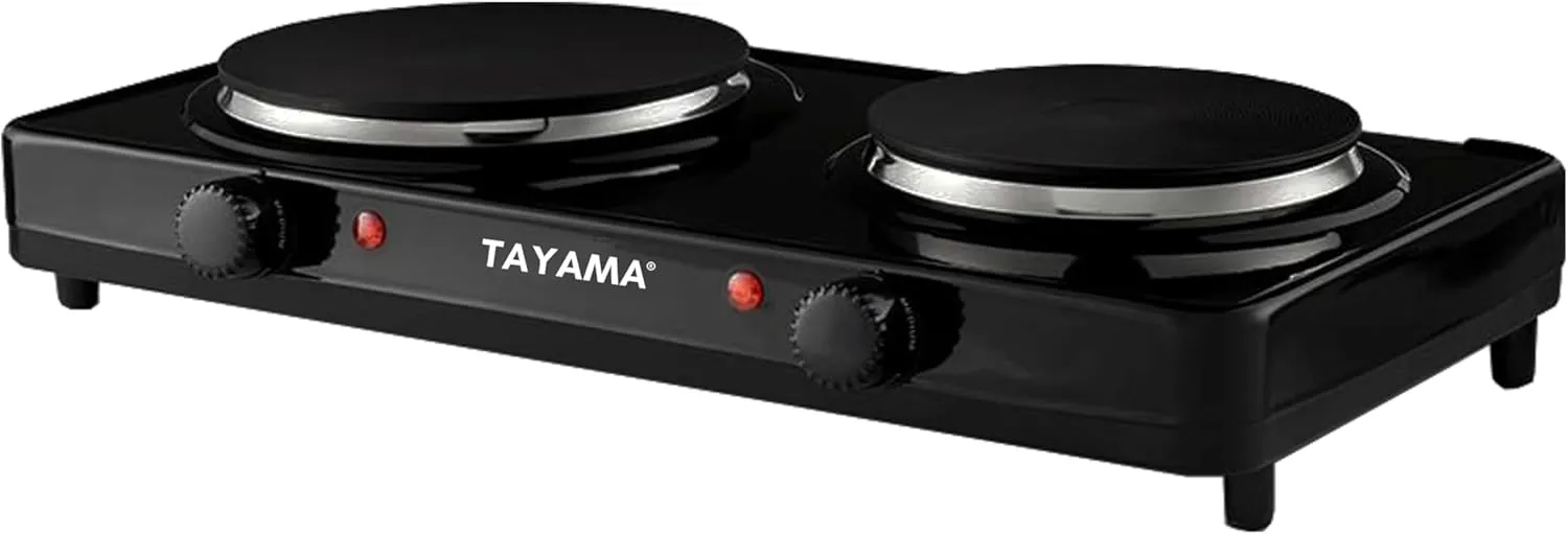 Tayama Dual Burner 6.5 in. and 6 in. Black Diecast Hot Plate with Temperature Controls