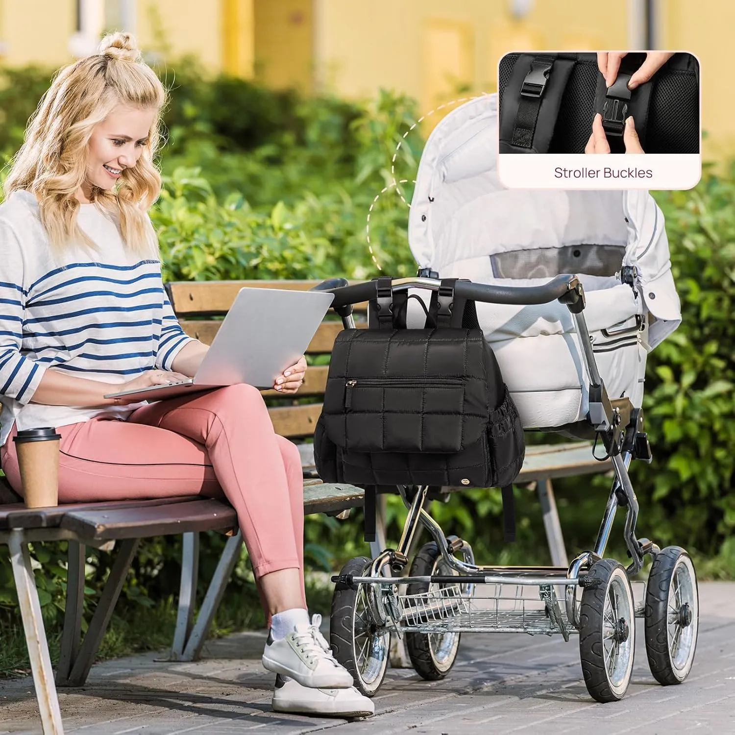 Telena Diaper Bag Mini Diaper Backpack with Changing Pad, Puffer Baby Travel Bag with Insulated Pockets, Stroller Straps, Black