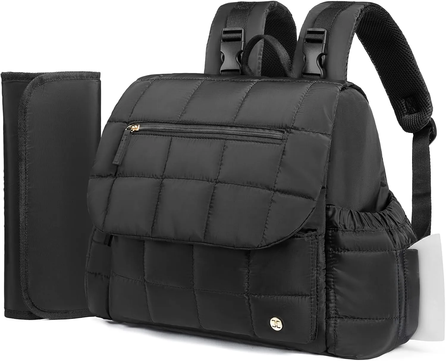 Telena Diaper Bag Mini Diaper Backpack with Changing Pad, Puffer Baby Travel Bag with Insulated Pockets, Stroller Straps, Black