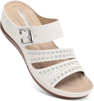 TEMOFON Wedge Sandals for Women Comfortable: Slip On Sandals Women Dressy Summer Flat Sandals Size 5-11
