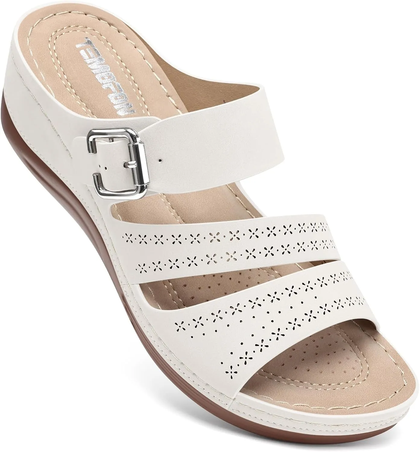 TEMOFON Wedge Sandals for Women Comfortable: Slip On Sandals Women Dressy Summer Flat Sandals Size 5-11
