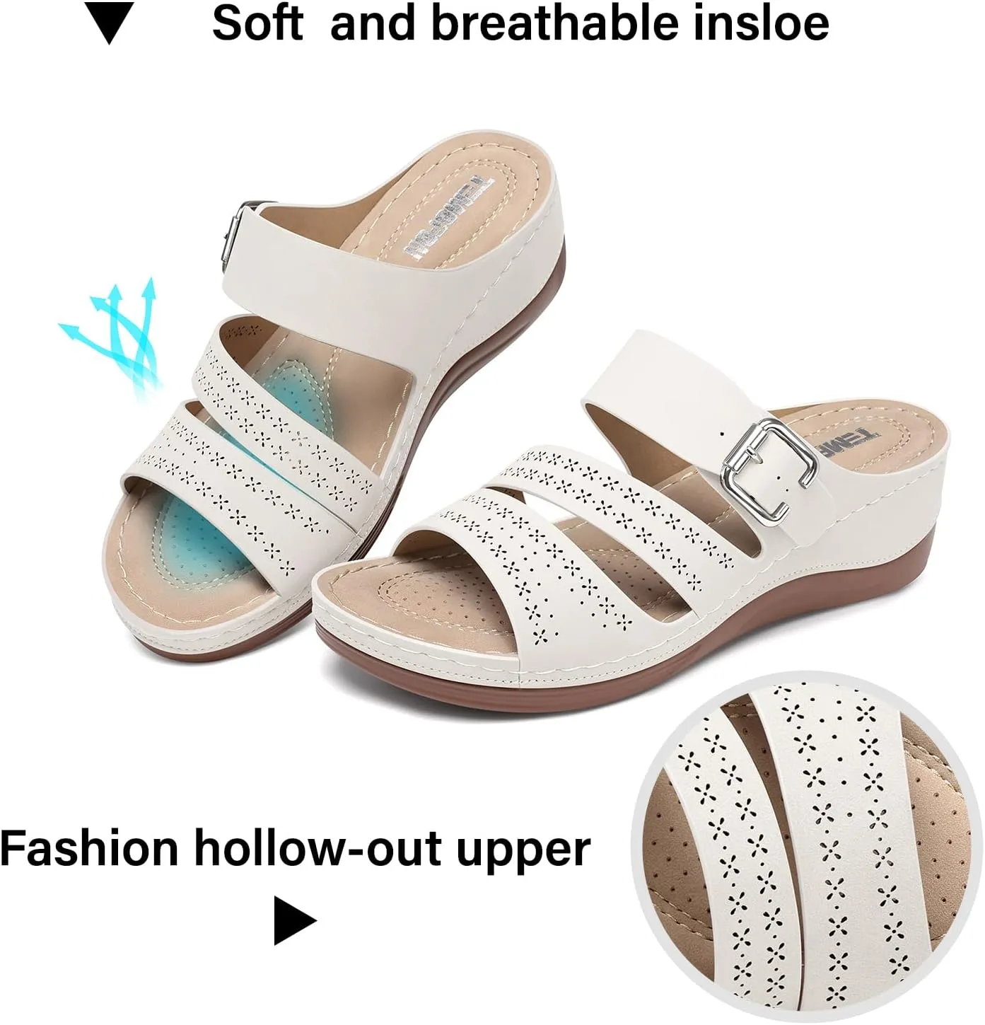 TEMOFON Wedge Sandals for Women Comfortable: Slip On Sandals Women Dressy Summer Flat Sandals Size 5-11
