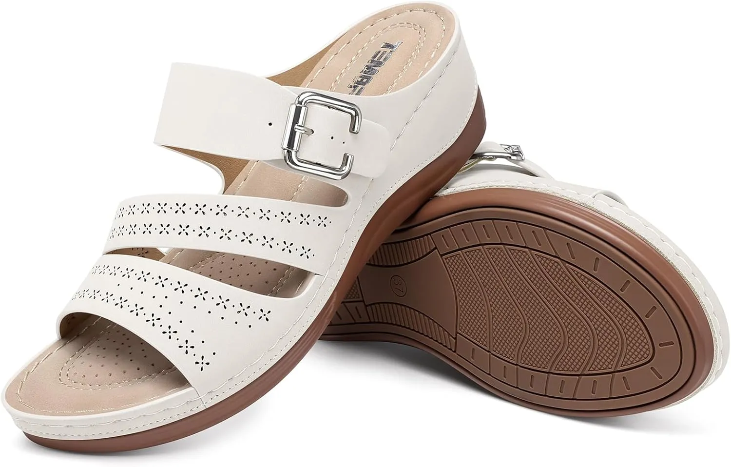 TEMOFON Wedge Sandals for Women Comfortable: Slip On Sandals Women Dressy Summer Flat Sandals Size 5-11