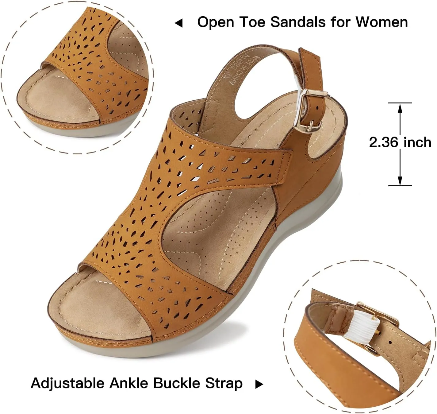 TEMOFON Womens Sandals Wedge Platform: Summer Ankle Strap Open Toe Wedge - Dressy Sandals Women - Comfortable Walking Low Sandal