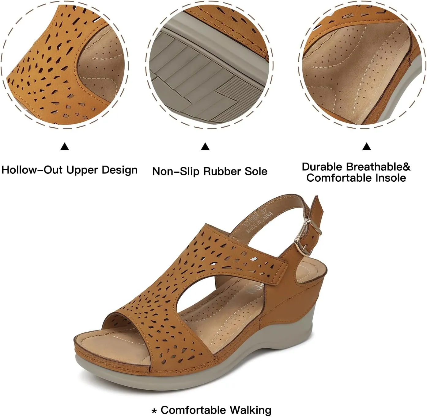 TEMOFON Womens Sandals Wedge Platform: Summer Ankle Strap Open Toe Wedge - Dressy Sandals Women - Comfortable Walking Low Sandal