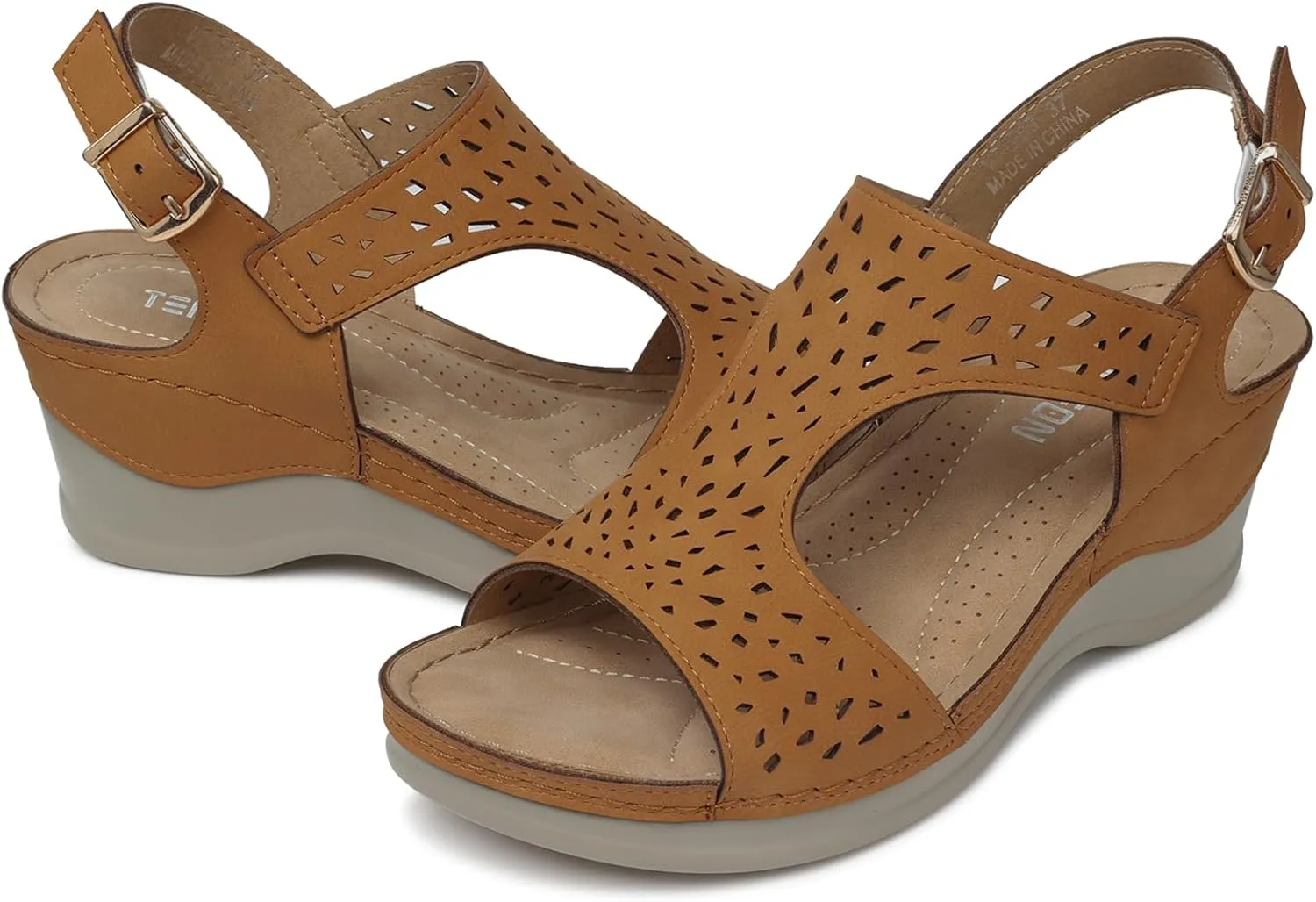 TEMOFON Womens Sandals Wedge Platform: Summer Ankle Strap Open Toe Wedge - Dressy Sandals Women - Comfortable Walking Low Sandal