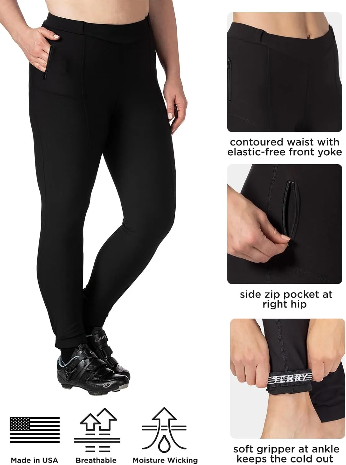 Terry Cycling Padded Bike Pants Womens Coolweather Tight Plus Size 28" Warm Fleece Leggings For Women With Padding Pocket