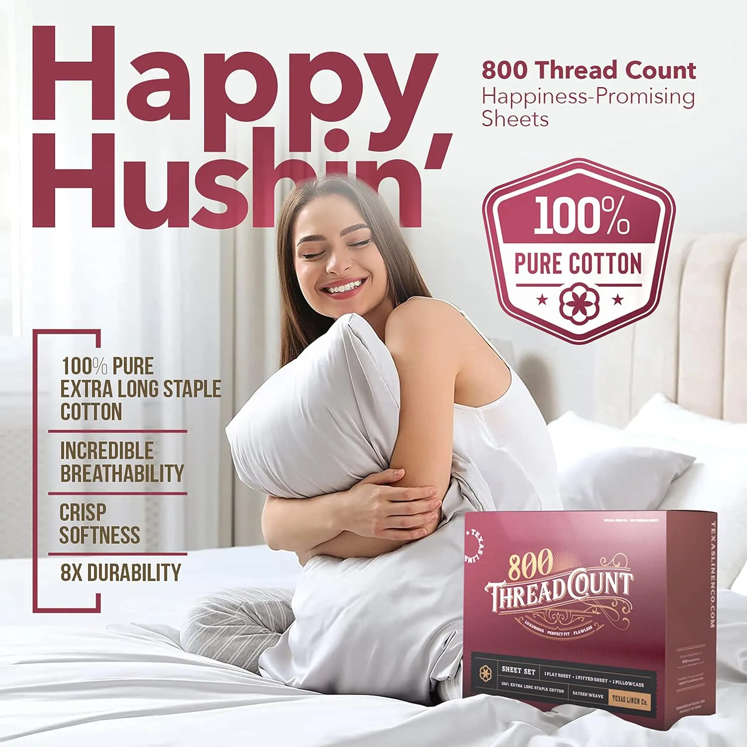 TEXAS LINEN CO. 100% Egyptian Cotton King Bed Sheets - 800 Thread Count 4 PC Burgundy King Sheet Set, Sateen Weave Luxury Hotel Sheets, Cooling Bedsheet, 16" Deep Pocket (Fits Upto 18" Mattress)