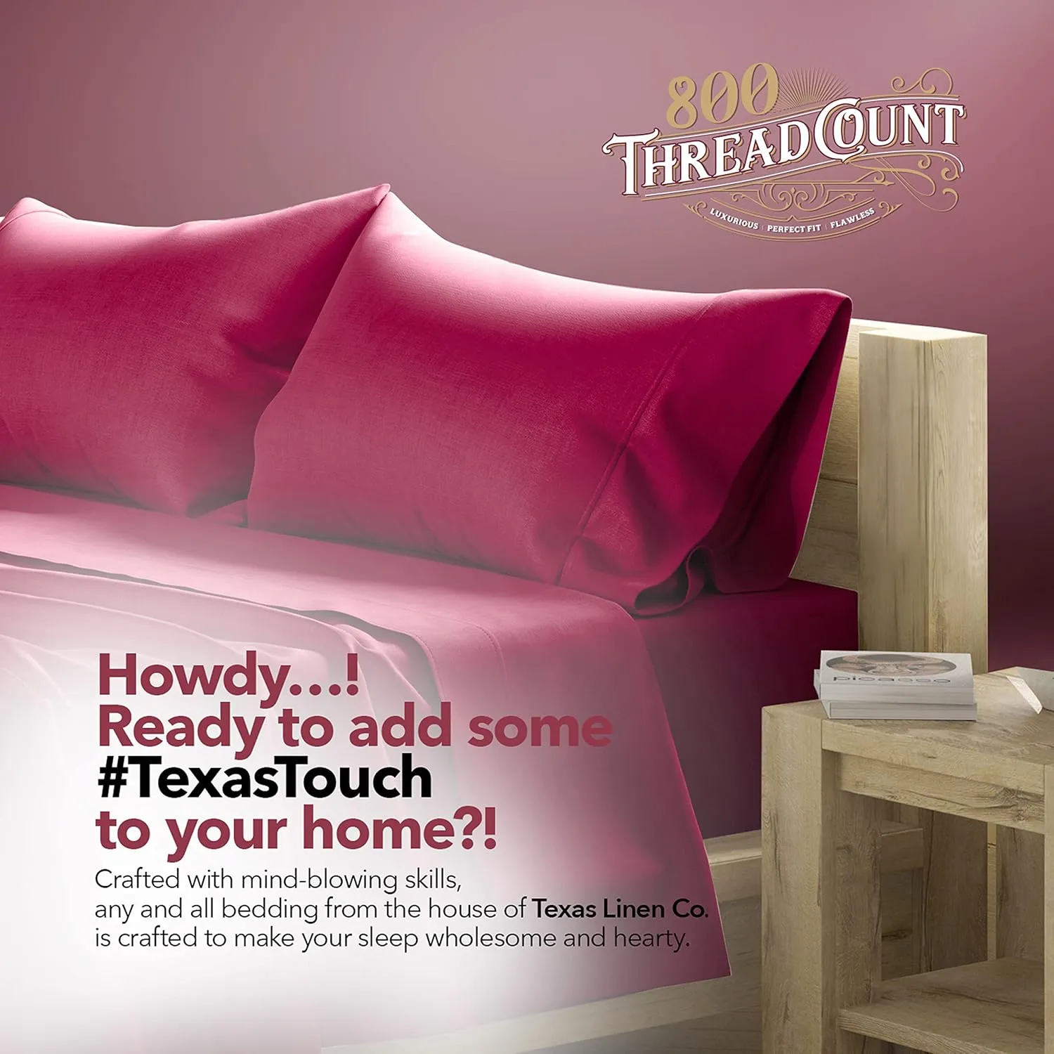 TEXAS LINEN CO. 100% Egyptian Cotton King Bed Sheets - 800 Thread Count 4 PC Burgundy King Sheet Set, Sateen Weave Luxury Hotel Sheets, Cooling Bedsheet, 16" Deep Pocket (Fits Upto 18" Mattress)
