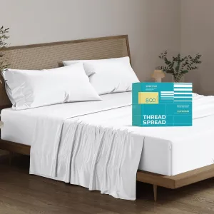 THREAD SPREAD 100% Egyptian Cotton Sheets Queen Size Bed Set - 4 PC 800 High Thread Count Egyptian Cotton Queen Sheet Set (White) Soft, Cooling, 16" Deep Pocket Sateen Weave Luxury Hotel Bedsheet