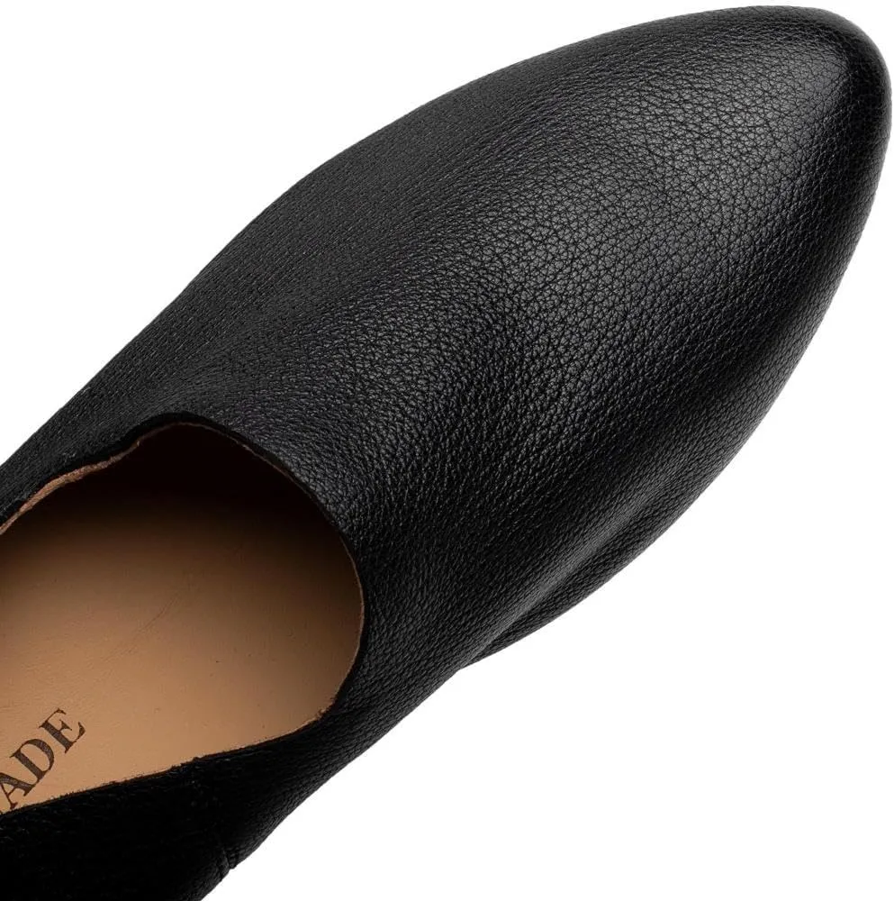 TinaCus Women's Soft Leather Pointed Toe Strings Dress Block Heel Loafers Flats Shoes