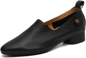 TinaCus Women's Soft Leather Pointed Toe Strings Dress Block Heel Loafers Flats Shoes