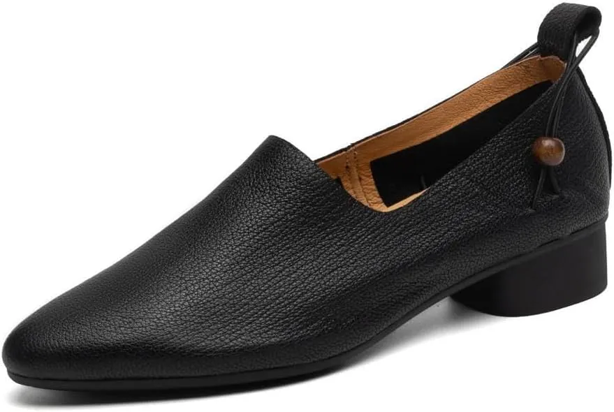 TinaCus Women's Soft Leather Pointed Toe Strings Dress Block Heel Loafers Flats Shoes