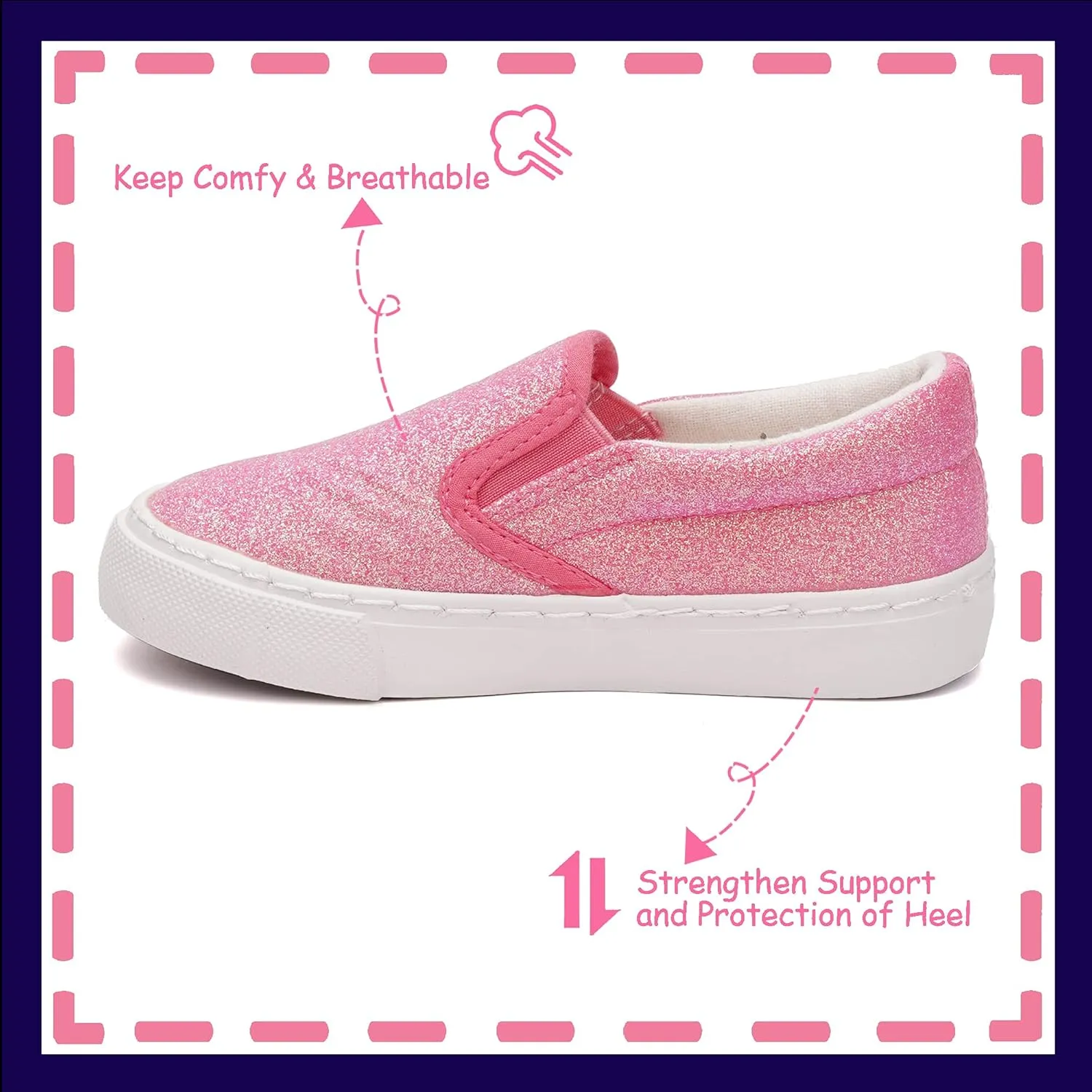 Toandon Toddler Kids Girls Sparkle Slip On Walking Shoes Age 2-10