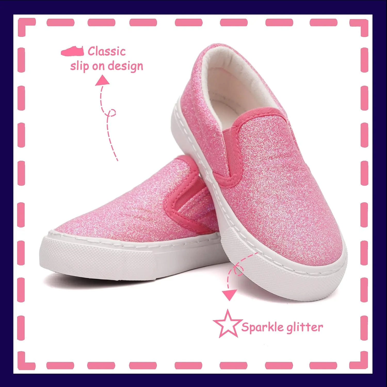 Toandon Toddler Kids Girls Sparkle Slip On Walking Shoes Age 2-10