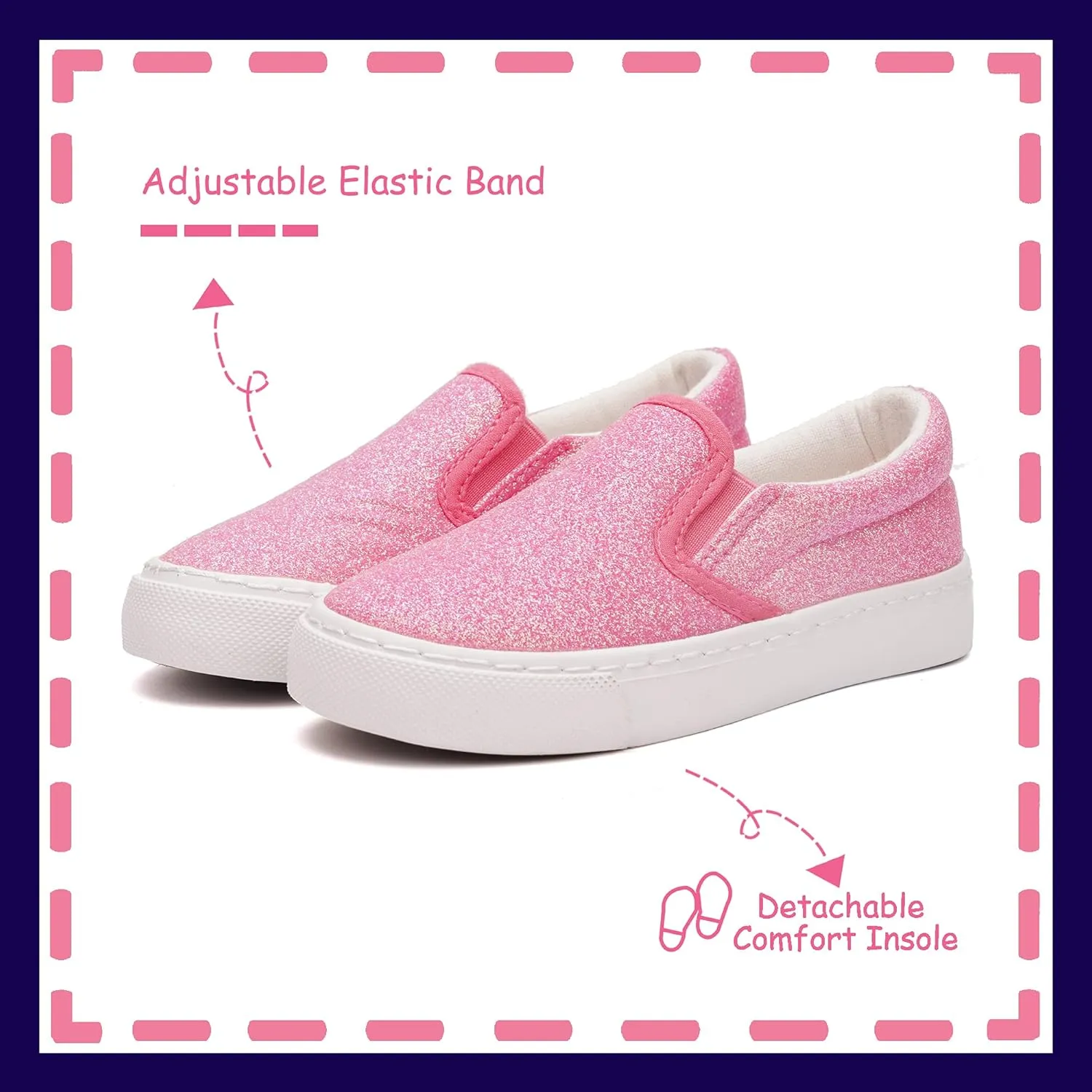 Toandon Toddler Kids Girls Sparkle Slip On Walking Shoes Age 2-10