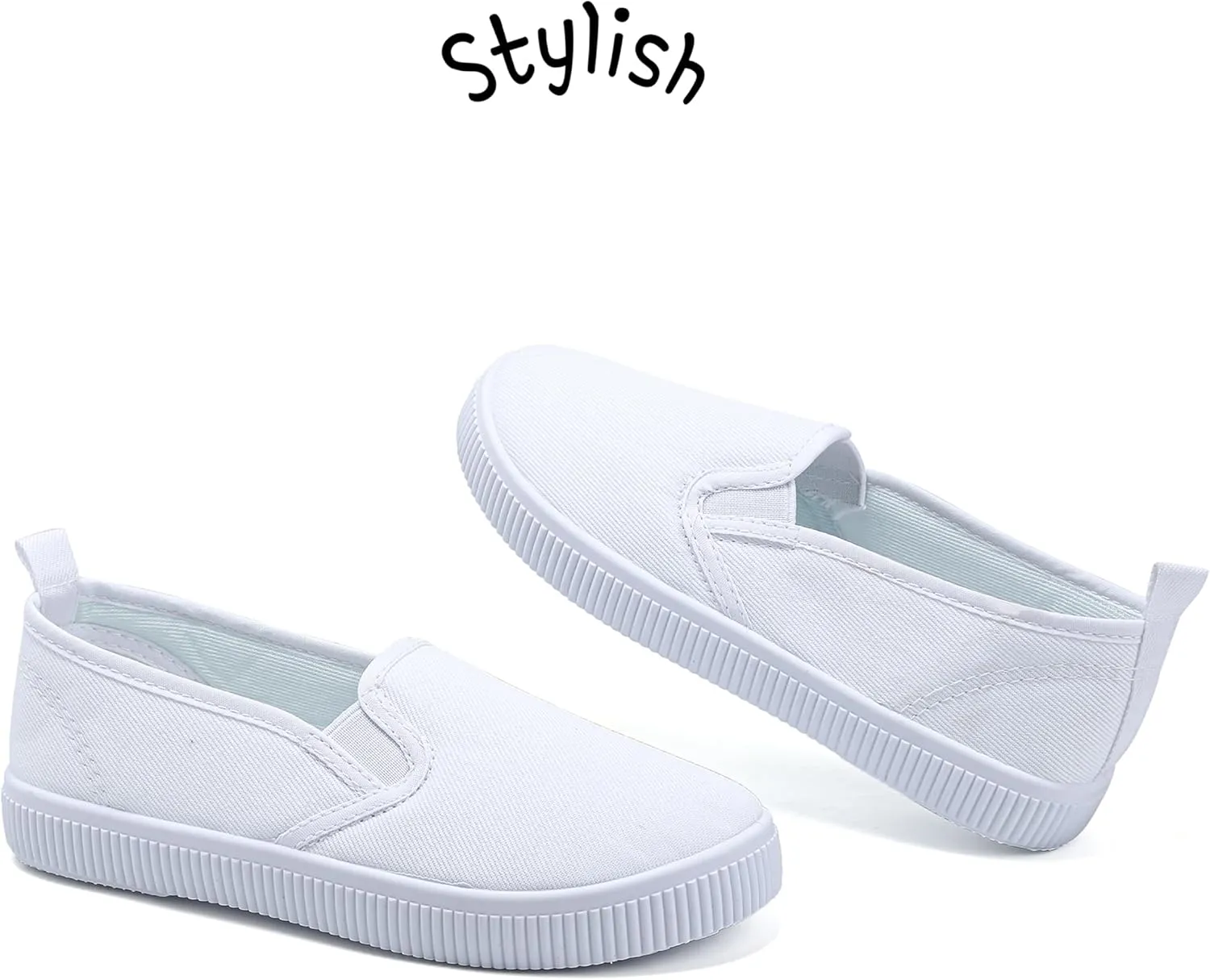 Toddler Kids White Canvas Shoes for Boys Girls Sneakers Slip-on Comfortable Fashion Light Weight Skin-Friendly Causal Running Tennis Shoes (Toddle/Little Kids/Big Kids)