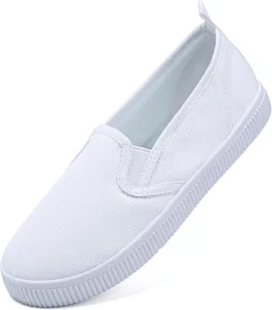 Toddler Kids White Canvas Shoes for Boys Girls Sneakers Slip-on Comfortable Fashion Light Weight Skin-Friendly Causal Running Tennis Shoes (Toddle/Little Kids/Big Kids)