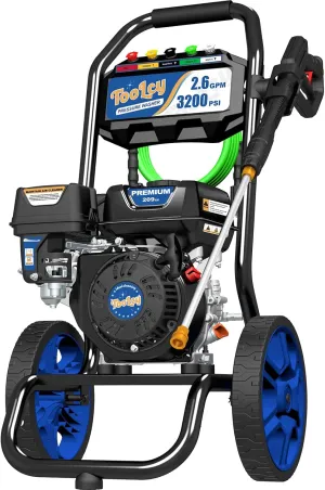 TOOLCY 3200 PSI Gas Pressure Washer, 2.6 GPM Gas Powered Power Washer Reinforced Pump & 209cc OHV Engine, 35FT Pressure Hose, Quick Connect Swivel Pressure Gun, 5 Nozzles for Homes (No Soap Tank)