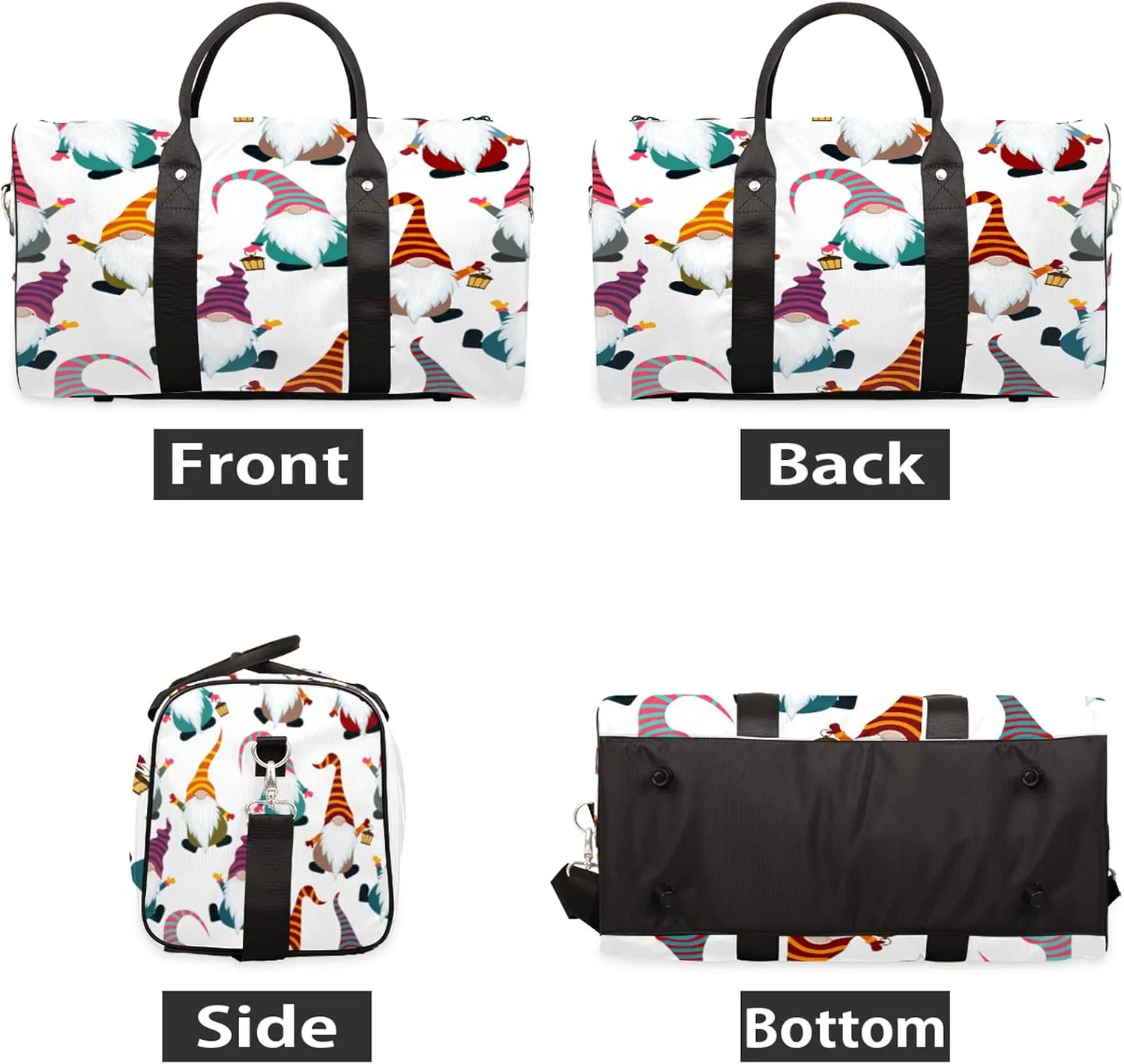 Travel Duffel Bag for Women Men Colorful Christmas Xmas Gnomes Sport Gym Tote Bag Lightweight Waterproof Foldable Weekender Overnight for Hospital Training Swim Yoga Handbag