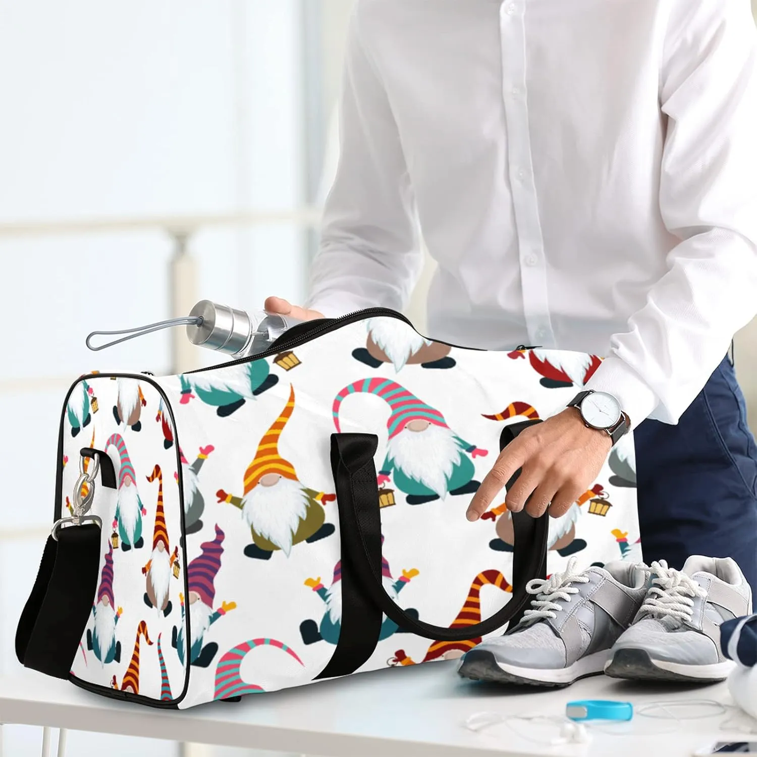 Travel Duffel Bag for Women Men Colorful Christmas Xmas Gnomes Sport Gym Tote Bag Lightweight Waterproof Foldable Weekender Overnight for Hospital Training Swim Yoga Handbag