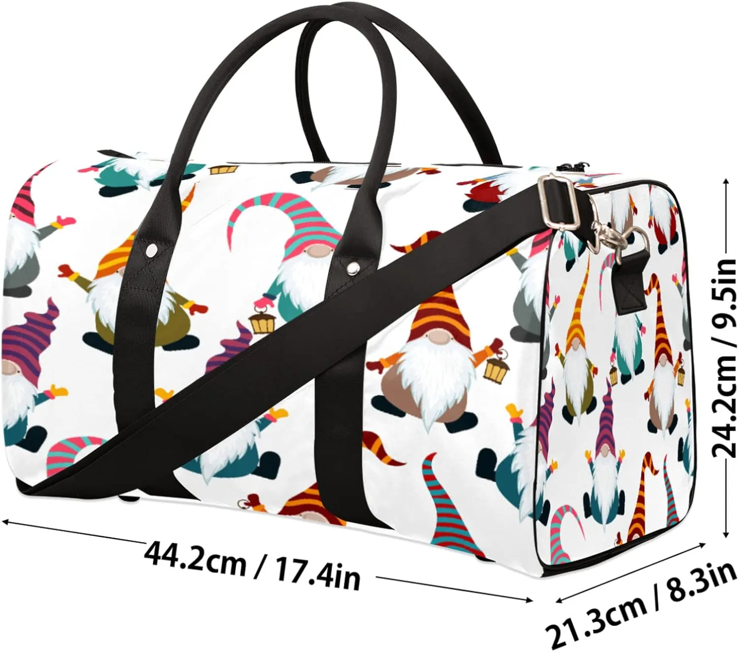 Travel Duffel Bag for Women Men Colorful Christmas Xmas Gnomes Sport Gym Tote Bag Lightweight Waterproof Foldable Weekender Overnight for Hospital Training Swim Yoga Handbag