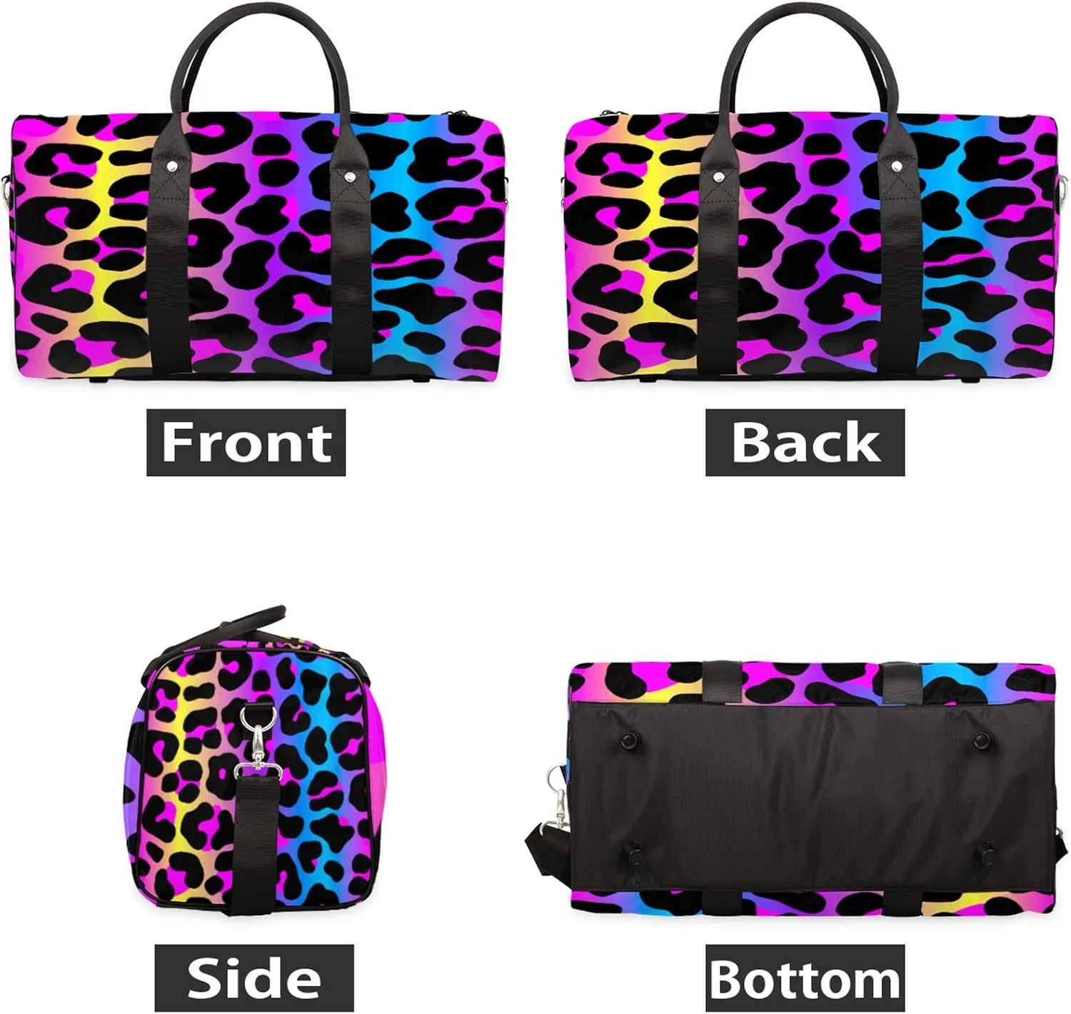 Travel Duffel Bag for Women Men Rainbow Cheetah Leopard Print Sport Gym Tote Bag Lightweight Waterproof Foldable Weekender Overnight for Hospital Training Swim Yoga Handbag