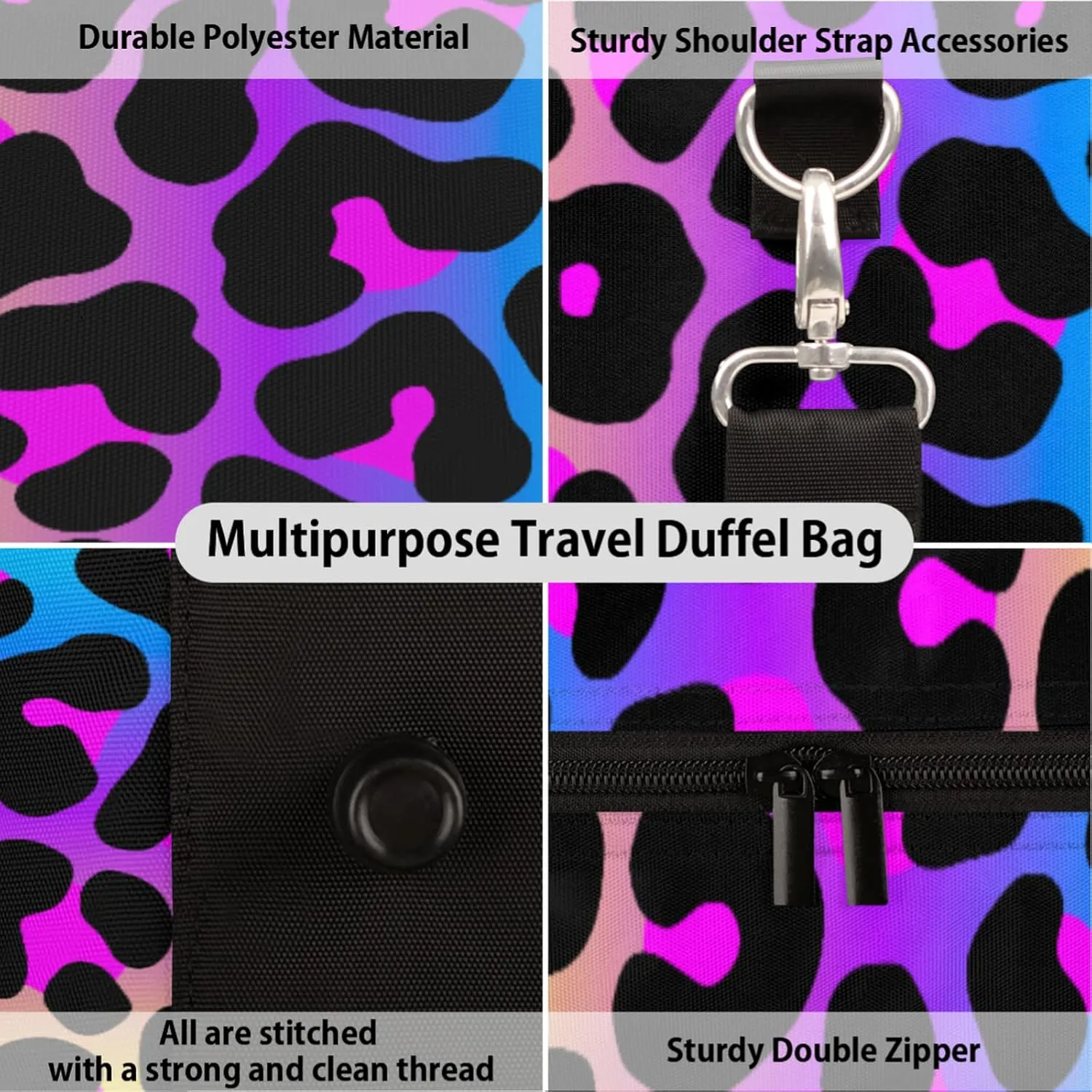 Travel Duffel Bag for Women Men Rainbow Cheetah Leopard Print Sport Gym Tote Bag Lightweight Waterproof Foldable Weekender Overnight for Hospital Training Swim Yoga Handbag