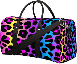 Travel Duffel Bag for Women Men Rainbow Cheetah Leopard Print Sport Gym Tote Bag Lightweight Waterproof Foldable Weekender Overnight for Hospital Training Swim Yoga Handbag