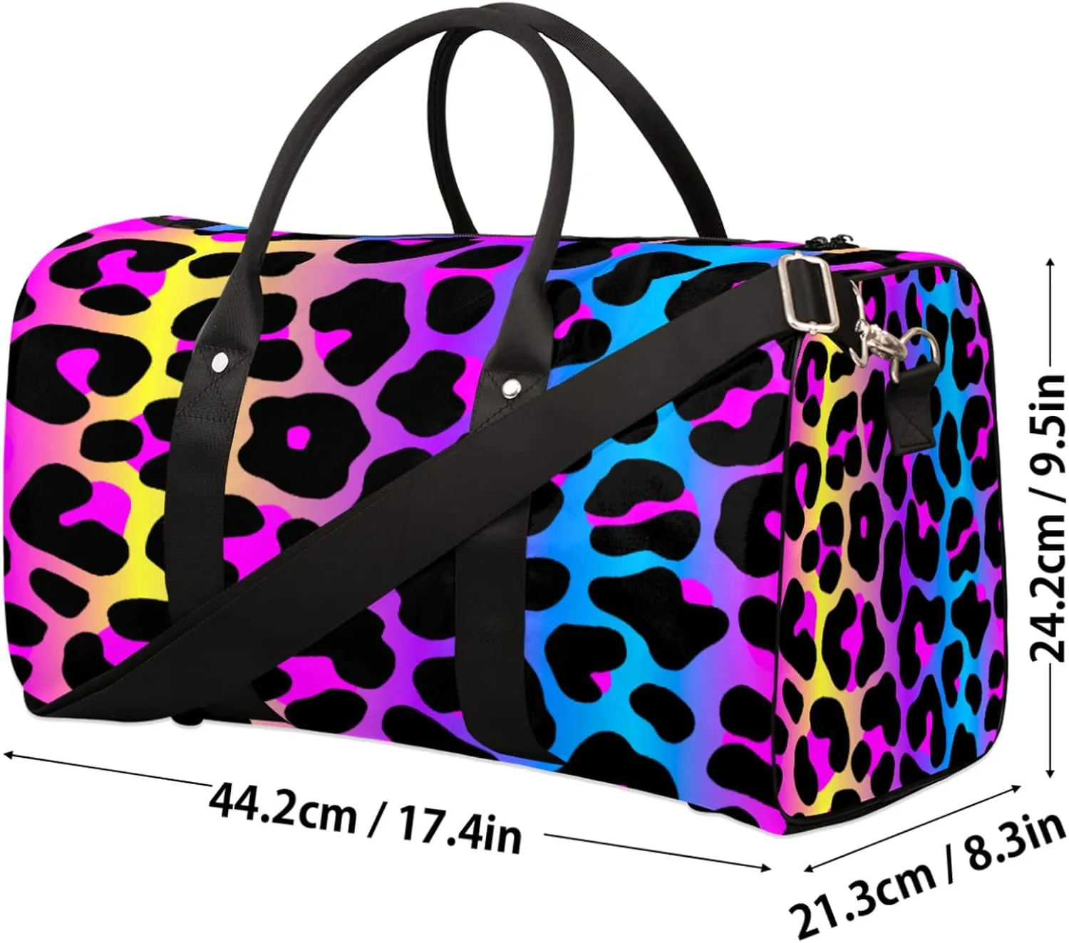 Travel Duffel Bag for Women Men Rainbow Cheetah Leopard Print Sport Gym Tote Bag Lightweight Waterproof Foldable Weekender Overnight for Hospital Training Swim Yoga Handbag