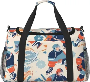 Travel Duffel Bag Lightweight Waterproof Carry On Tote Bag Foldable Weekender Overnight Bags Hockey Elements Creative Patterned Sport Gym Bag For Women Men