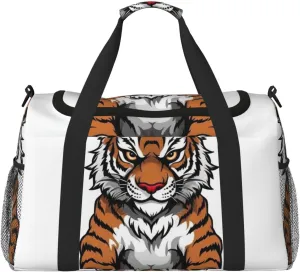 Travel Duffel Bag Lightweight Waterproof Carry On Tote Bag Foldable Weekender Overnight Bags Tiger Head With Raised Paws Sport Gym Bag For Women Men