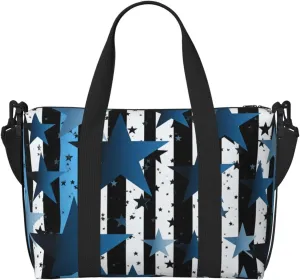 Travel Duffel Bags Personal Item Bag Carry on Luggage Bag Training Handbag Lightweight Waterproof Sports Gym Bag Blue Black White Stripes and Stars Weekender Bag for Women Men