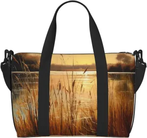 Travel Duffel Bags Personal Item Bag Carry On Luggage Bag Training Handbag Lightweight Waterproof Sports Gym Bag Reeds by The River Weekender Bag for Women Men, Black, One Size, Travel Duffle