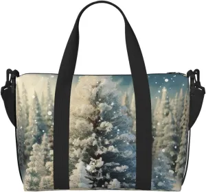 Travel Duffel Bags Personal Item Bag Carry on Luggage Bag Training Handbag Lightweight Waterproof Sports Gym Bag Snow Wonderland Pine Tree Christmas Weekender Bag for Women Men