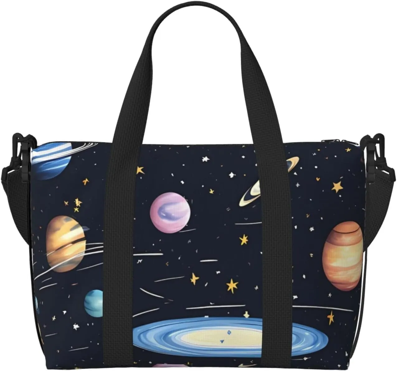 Travel Duffel Bags Personal Item Bag Carry On Luggage Bag Training Handbag Lightweight Waterproof Sports Gym Bag The Solar Family Weekender Bag for Women Men, Black, One Size, Travel Duffle
