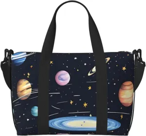 Travel Duffel Bags Personal Item Bag Carry On Luggage Bag Training Handbag Lightweight Waterproof Sports Gym Bag The Solar Family Weekender Bag for Women Men, Black, One Size, Travel Duffle