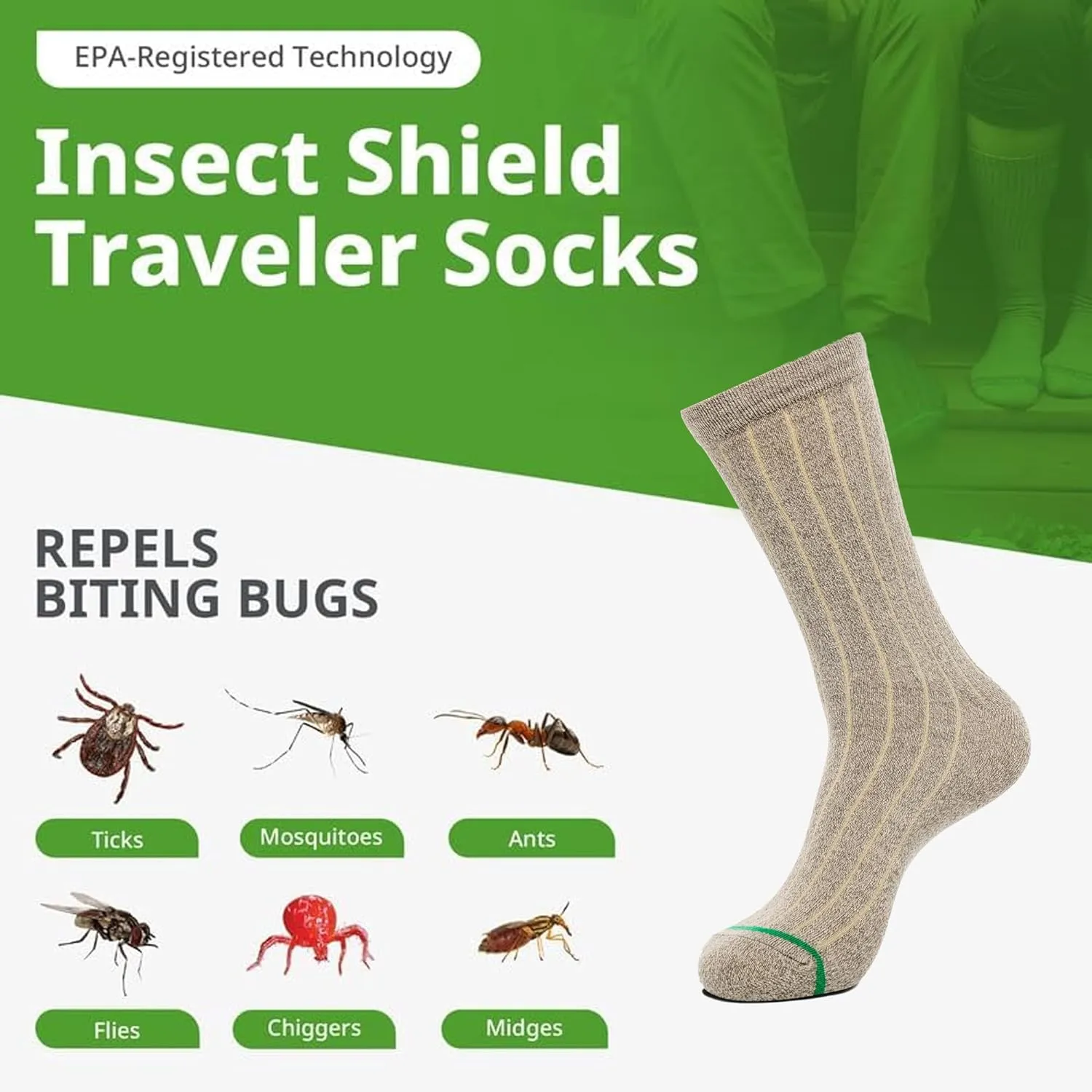 Traveler Socks With Permethrin Bug Repellant - Protective Clothing for Men & Women