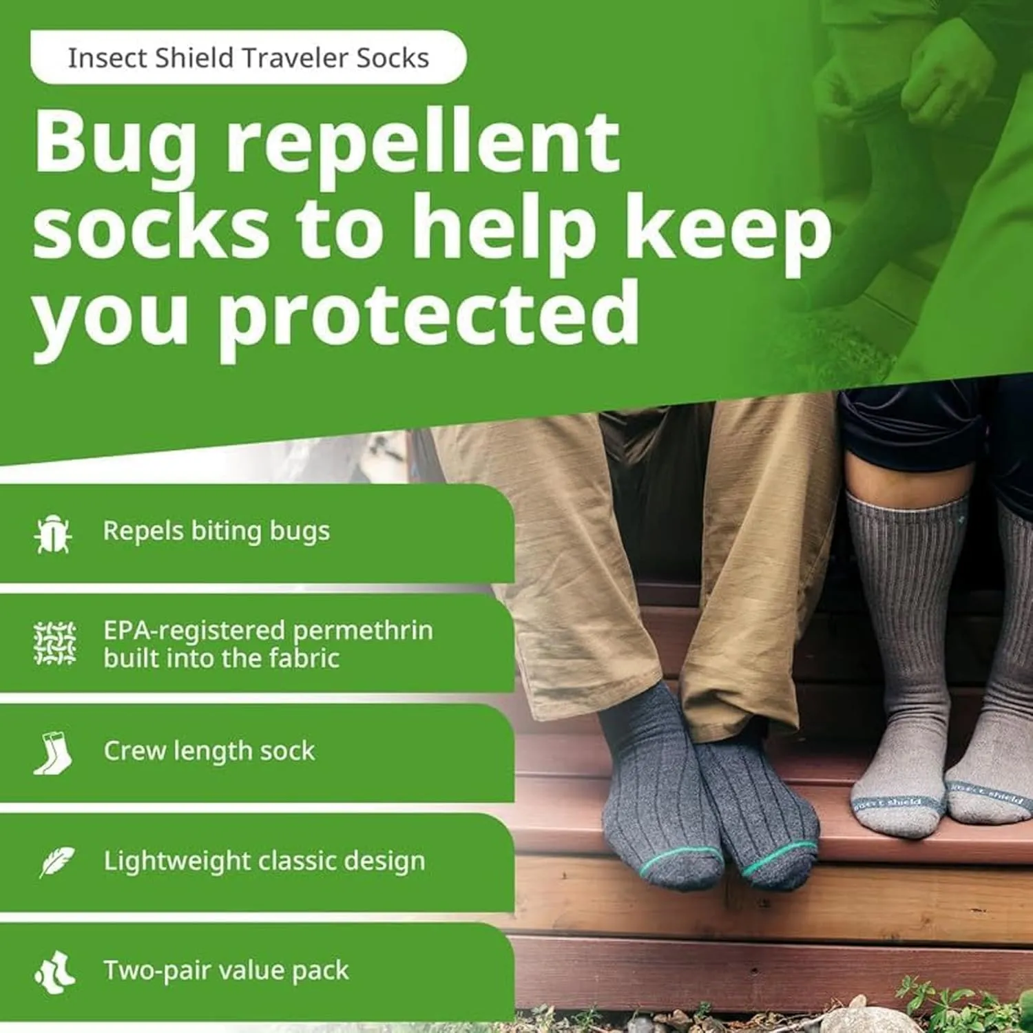 Traveler Socks With Permethrin Bug Repellant - Protective Clothing for Men & Women
