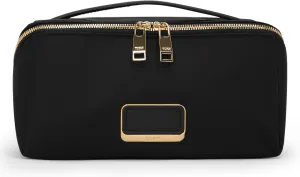 TUMI - Voyageur Dallas Cosmetic Bag - Lay-Flat Travel Makeup Organizer - Packable Travel Bag - Black with Gold Hardware