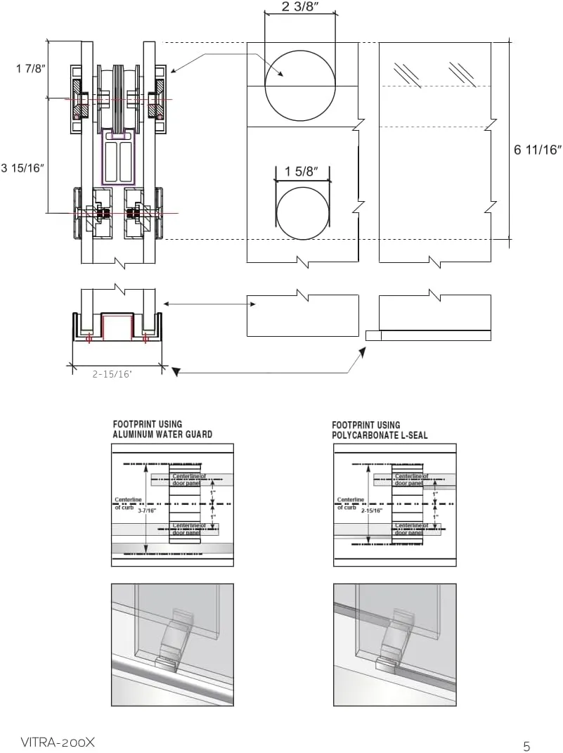 Twinglide VITRA-200 Frameless Shower Door 56.5-60" Width x 78" Height with 3/8" (10mm) Clear Tempered Glass (Chrome Double Towel Bars)