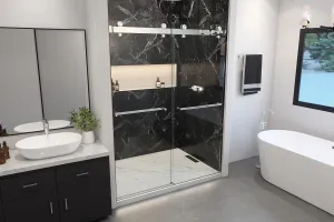 Twinglide VITRA-200 Frameless Shower Door 56.5-60" Width x 78" Height with 3/8" (10mm) Clear Tempered Glass (Chrome Double Towel Bars)