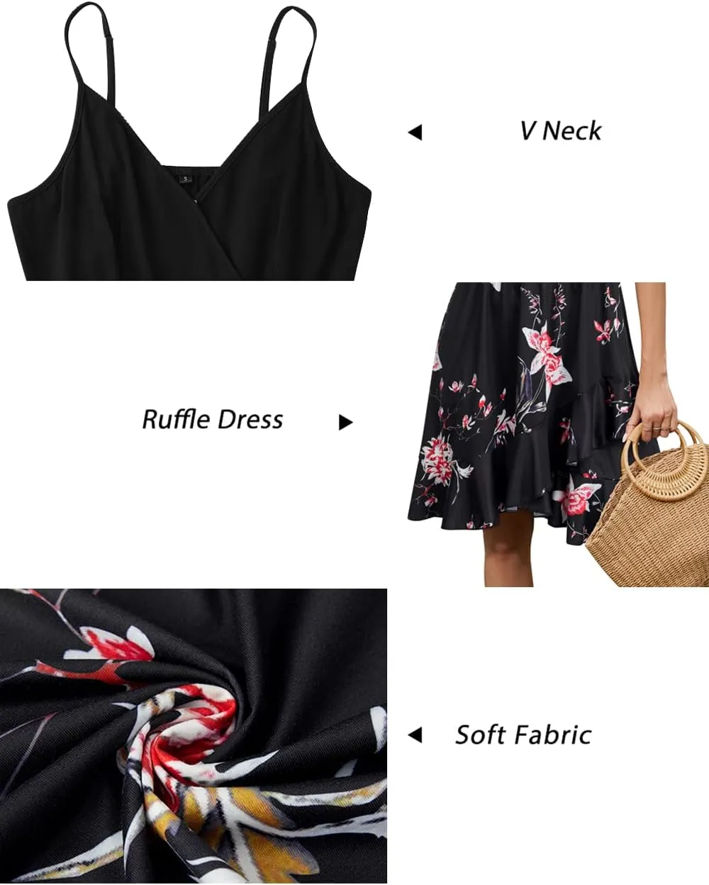 ULTRANICE Womens Summer Dresses Floral V Neck Ruffled Hem Spaghetti Spring Casual Beach Outfits Flowy Wrap Sun Dress