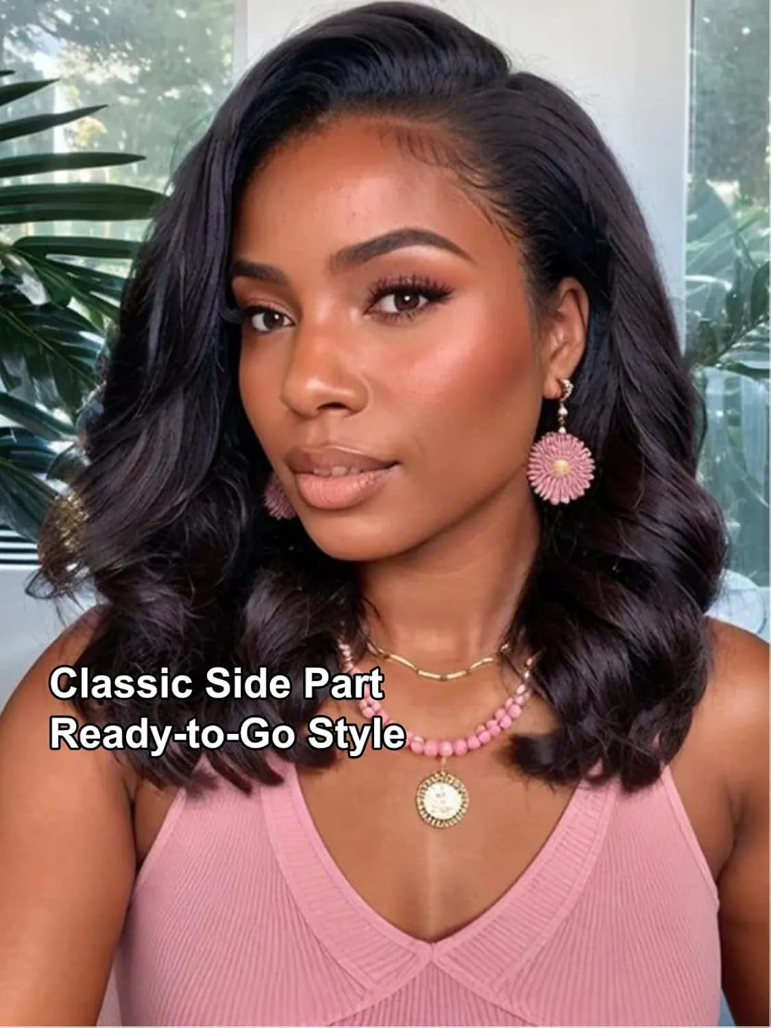 UNICE Light Yaki Loose Wave Bob Wig human Hair Bye Bye knots 13x4 HD Lace Glueless Wigs Human Hair Pre Plucked Pre Cut Lace Ready to Wear Black Color 10 inch