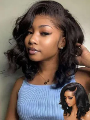 UNICE Light Yaki Loose Wave Bob Wig human Hair Bye Bye knots 13x4 HD Lace Glueless Wigs Human Hair Pre Plucked Pre Cut Lace Ready to Wear Black Color 10 inch